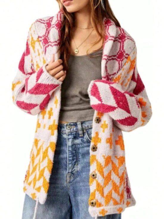 Sweaters - Hot Pink Casual Women's Oversized Cardigan Sweater